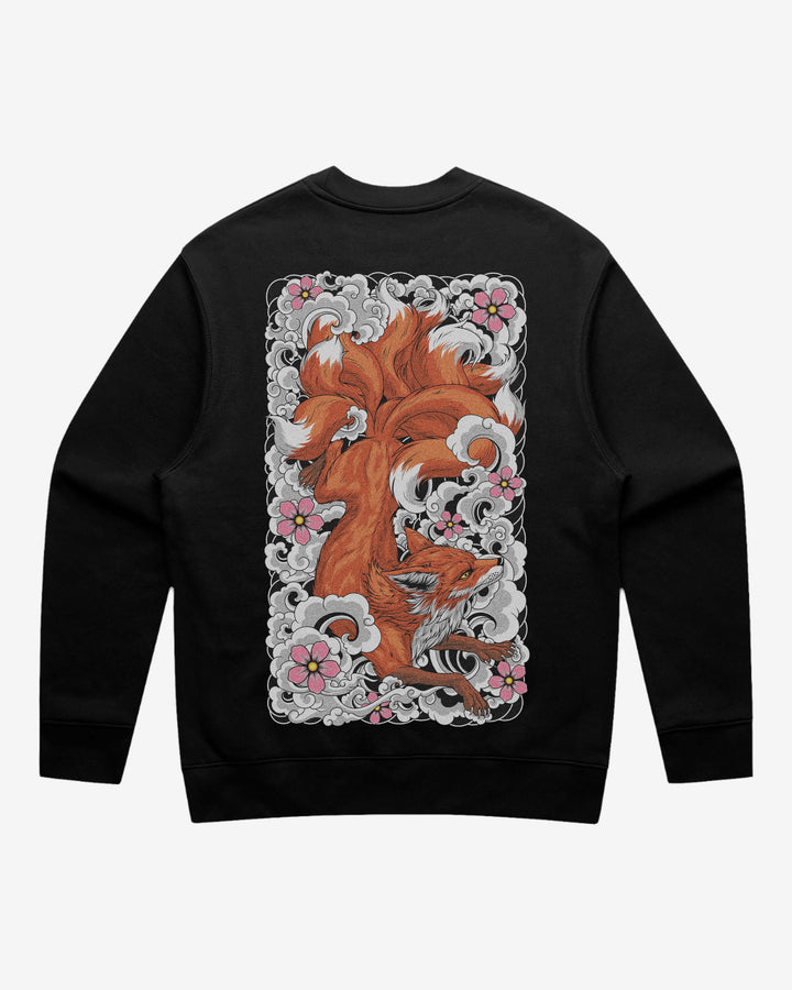 Kitsune Fox Relaxed Fit Graphic Sweatshirt With Large Tattoo Inspired Back Print