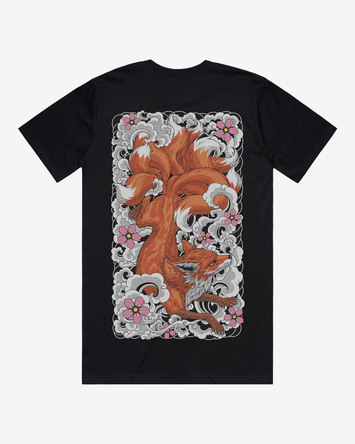 Kitsune Fox Relaxed Fit Graphic Tee With Large Japanese Tattoo Inspired Back Print