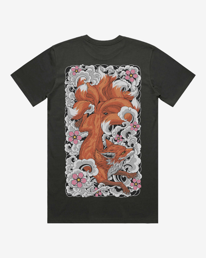 Kitsune Fox Relaxed Fit Graphic Tee With Large Japanese Tattoo Inspired Back Print