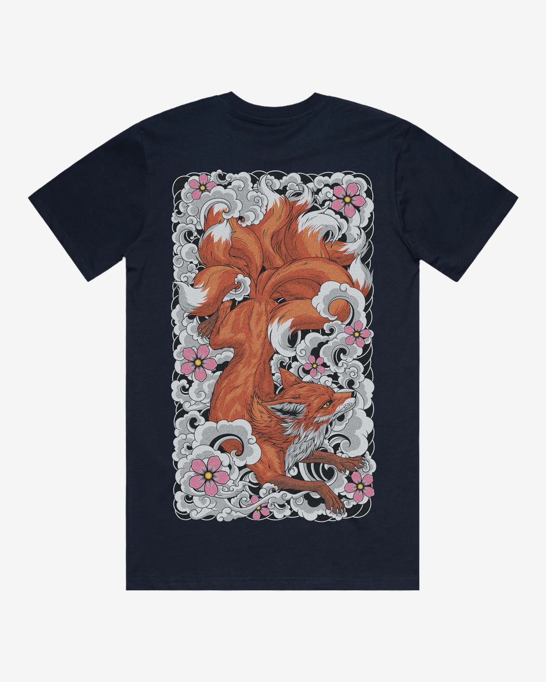 Kitsune Fox Relaxed Fit Graphic Tee With Large Japanese Tattoo Inspired Back Print
