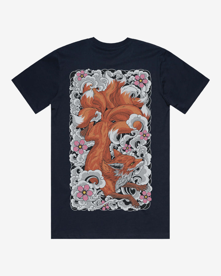 Kitsune Fox Relaxed Fit Graphic Tee With Large Japanese Tattoo Inspired Back Print