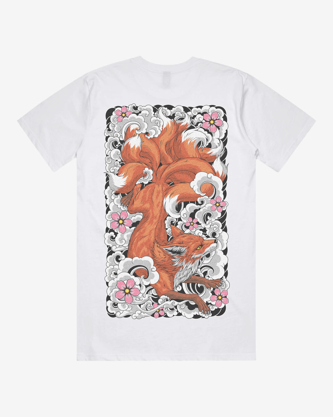 Kitsune Fox Relaxed Fit Graphic Tee With Large Japanese Tattoo Inspired Back Print
