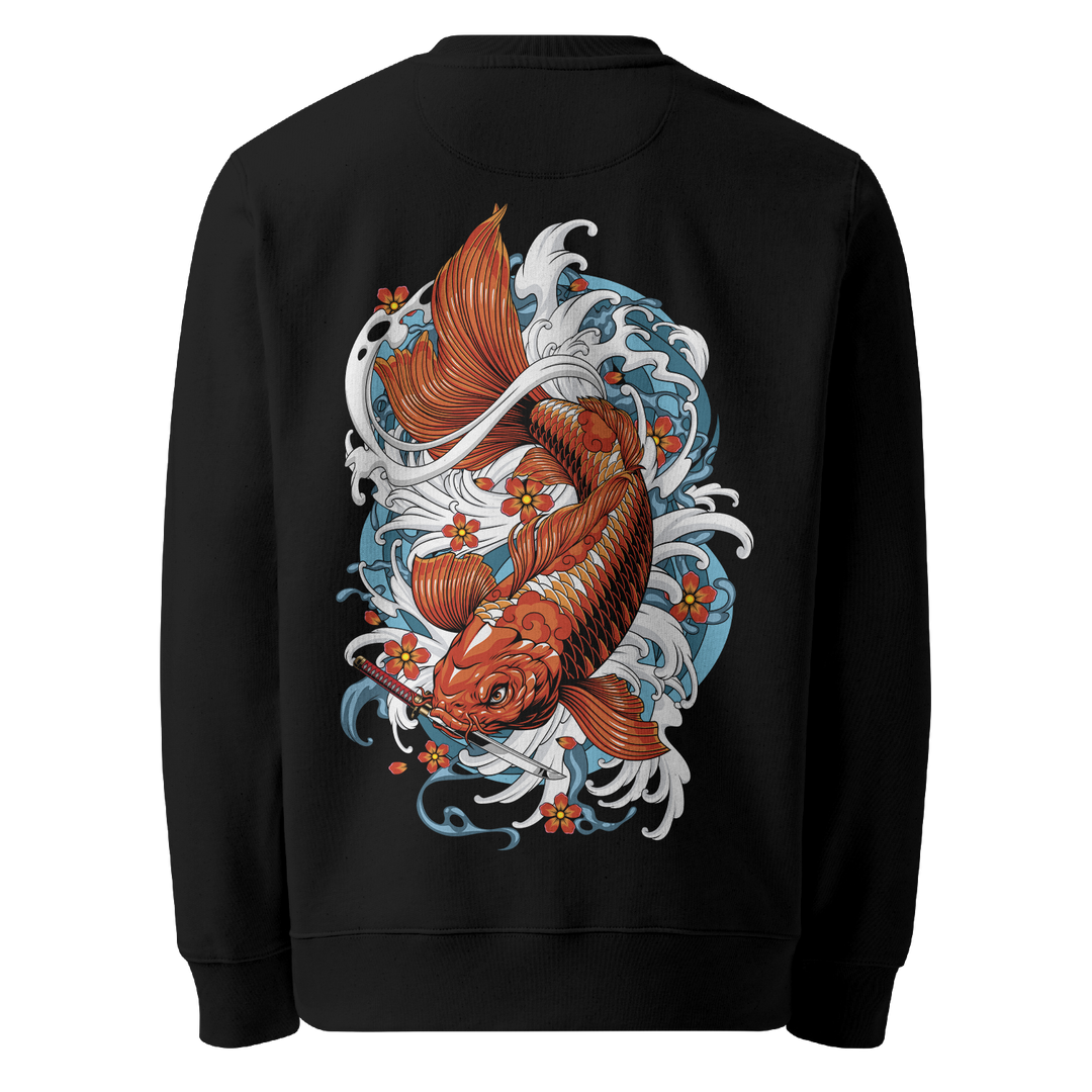 Koi Fish Japanese Graphic Tattoo Sweatshirt - Black