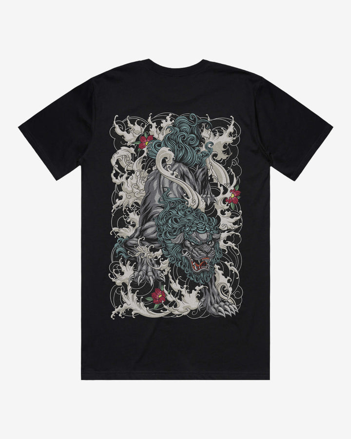 Diving Komainu Relaxed Fit Graphic Tee With Large Japanese Tattoo Inspired Back Print