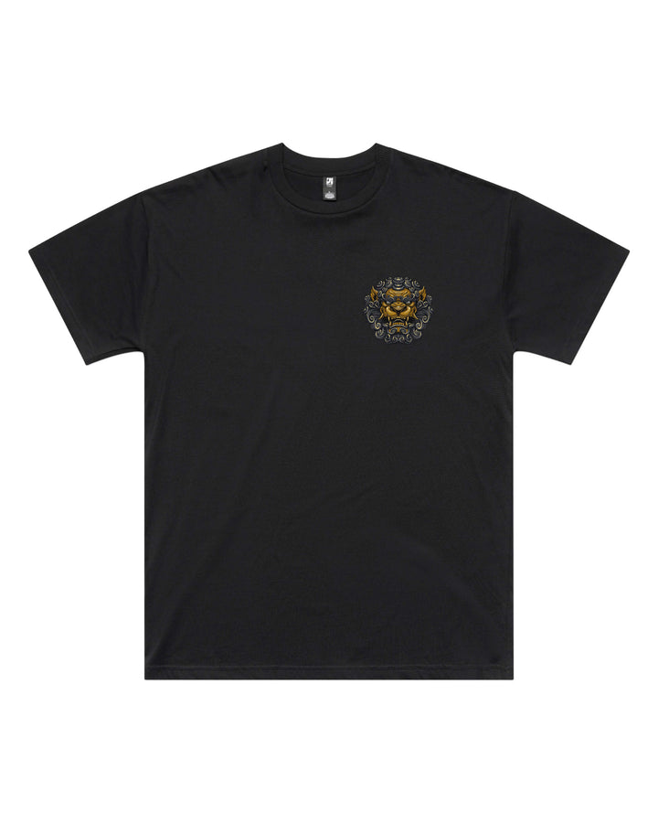 Komainu graphic left chest print on oversized T-shirt in black