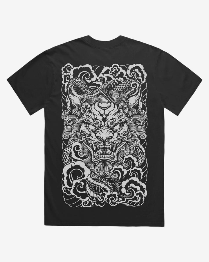 Faded 240GSM Irezumi T-Shirt — Komainu Bite Graphic
