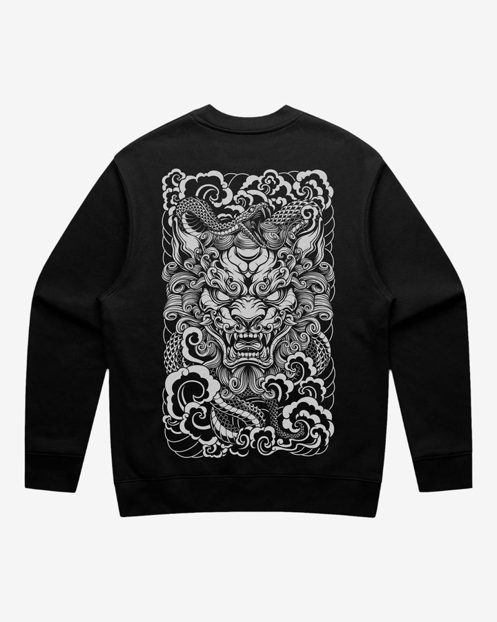 Komainu Bite Relaxed Fit Graphic Sweatshirt With Large Tattoo Inspired Back Print