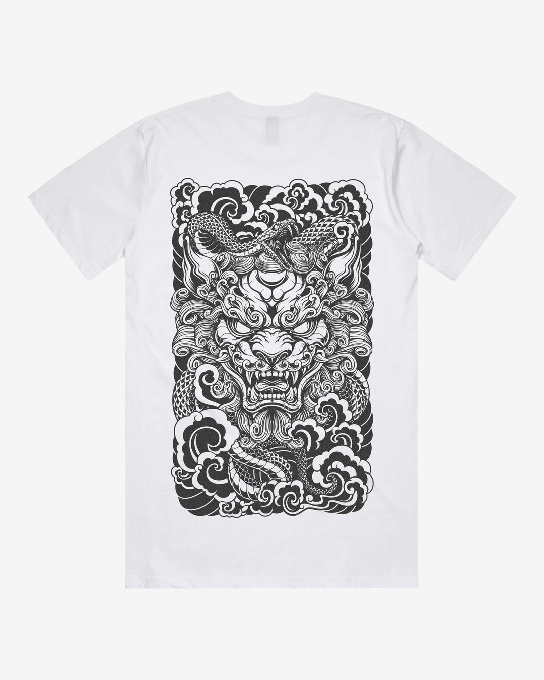 Komainu Bite Relaxed Fit Graphic Tee With Large Japanese Tattoo Inspired Back Print