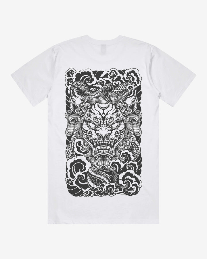 Komainu Bite Relaxed Fit Graphic Tee With Large Japanese Tattoo Inspired Back Print