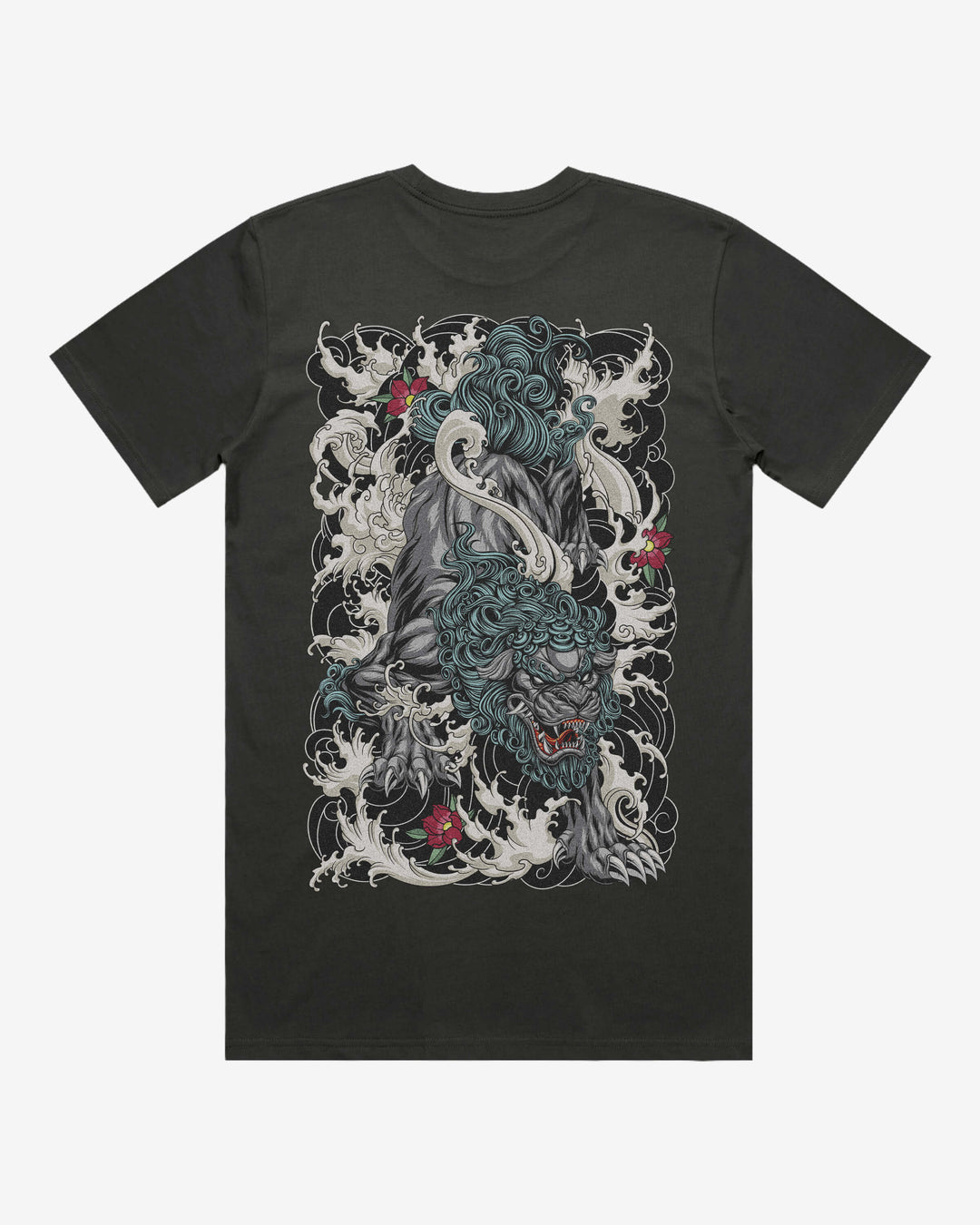 Diving Komainu Relaxed Fit Graphic Tee With Large Japanese Tattoo Inspired Back Print