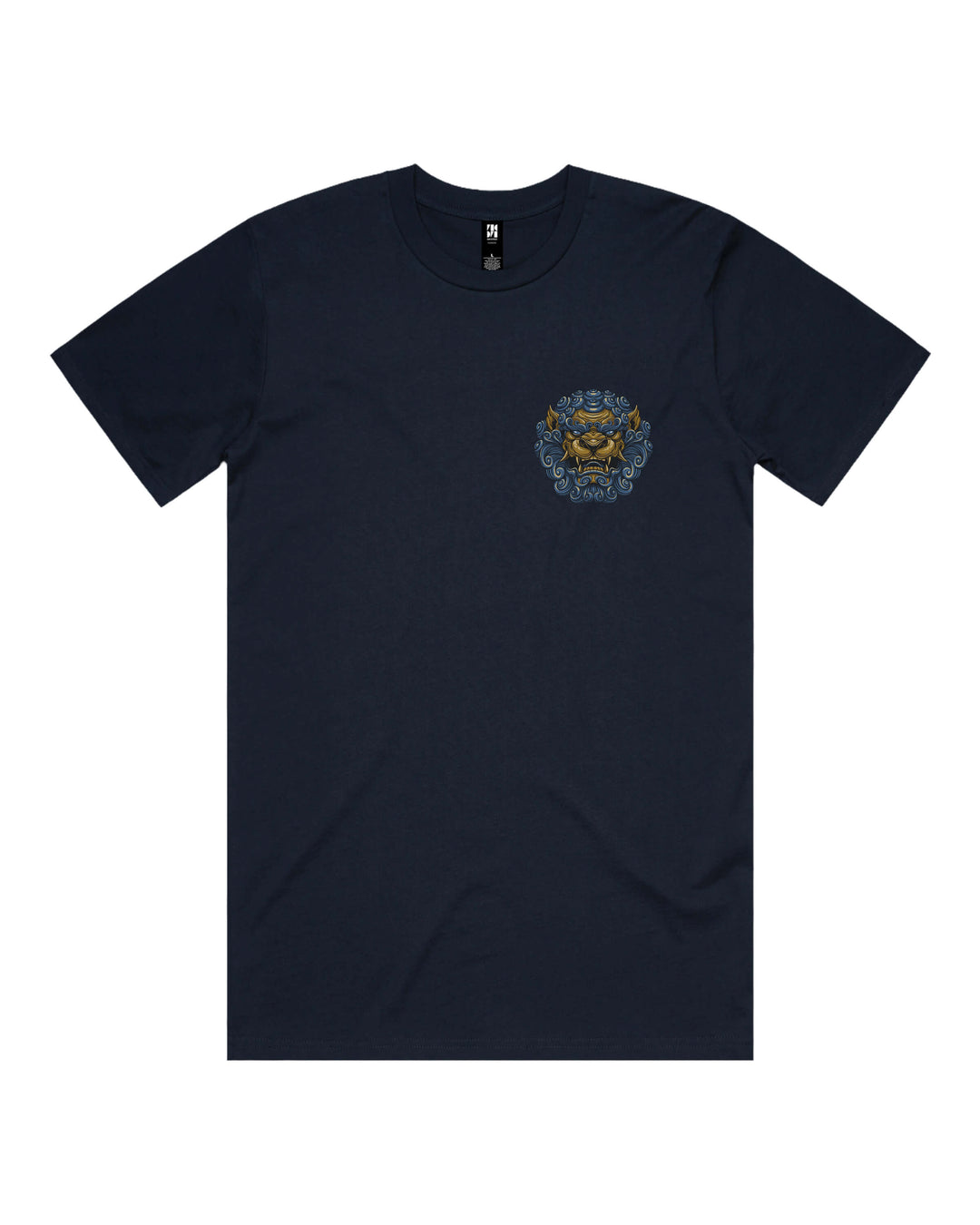 foo dog left chest graphic dtg print on navy tee