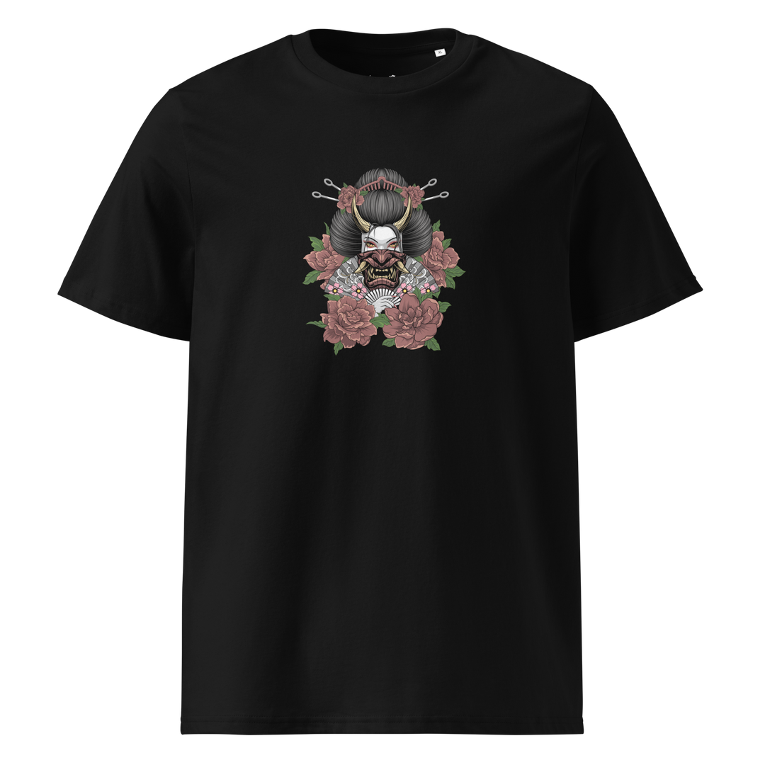 Black Malevolent Elegance Graphic Tee with Geisha front print