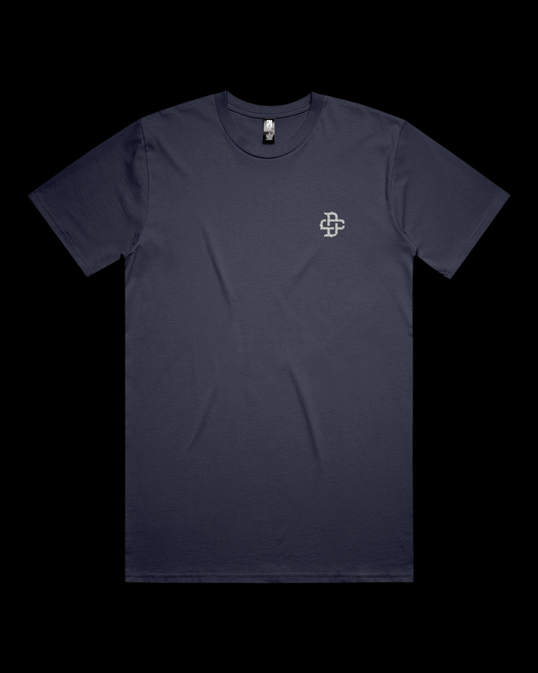 midnight blue tee with dc embroidery on left chest.