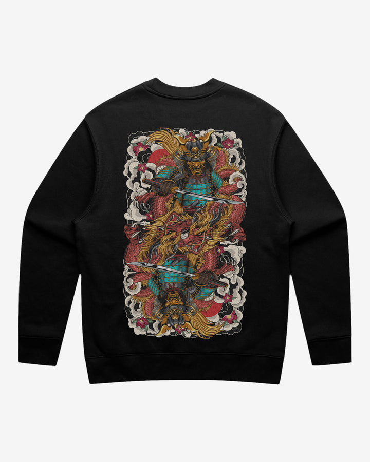 Mirrored Samurai Relaxed Fit Graphic Sweatshirt With Large Tattoo Inspired Back Print
