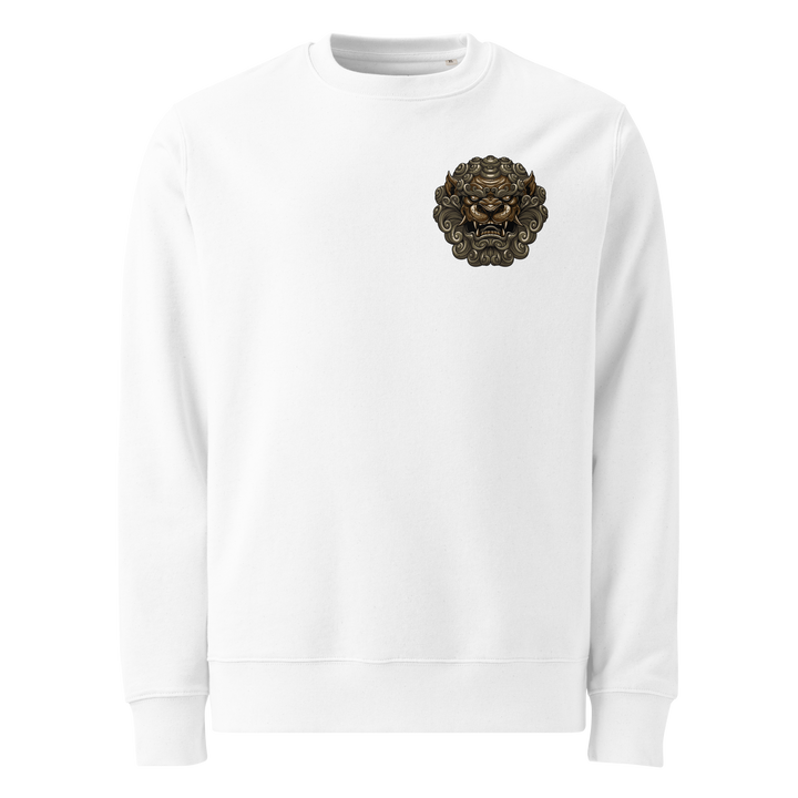 White Mythical Majesty Graphic Sweatshirt featuring a legendary Komainu design inspired by Japanese tattoo art