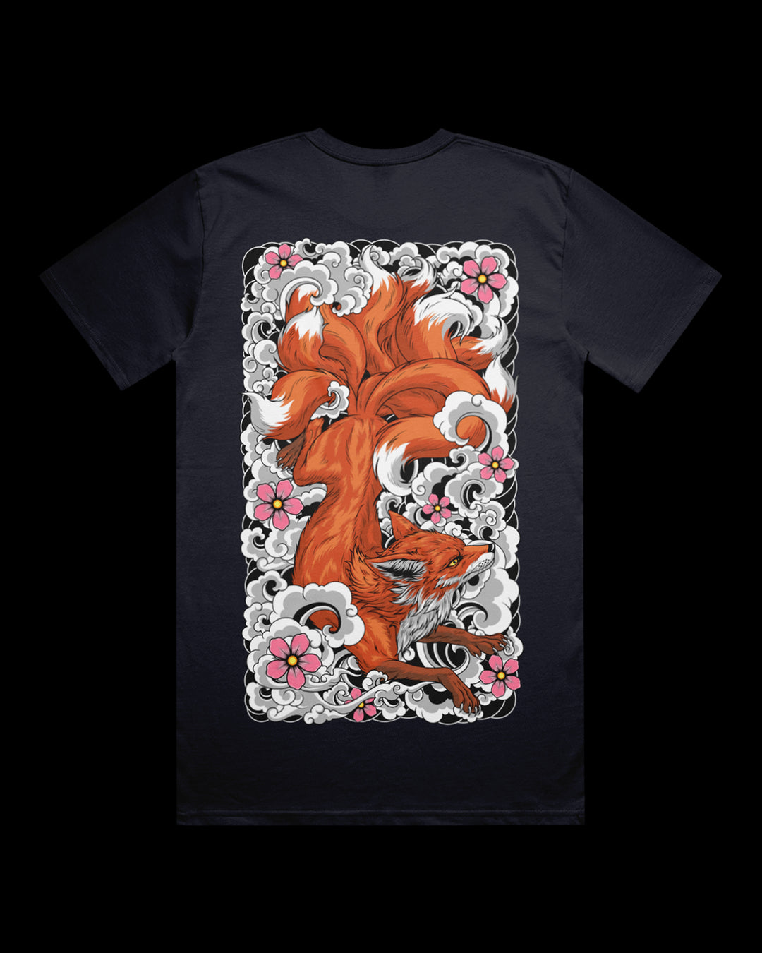 navy t shirt with irezumi nine tailed fox large back print