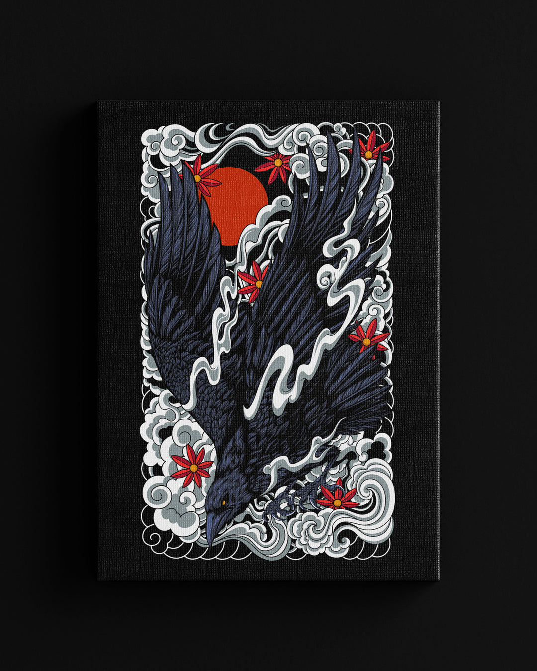 Irezumi inspired raven canvas wall art