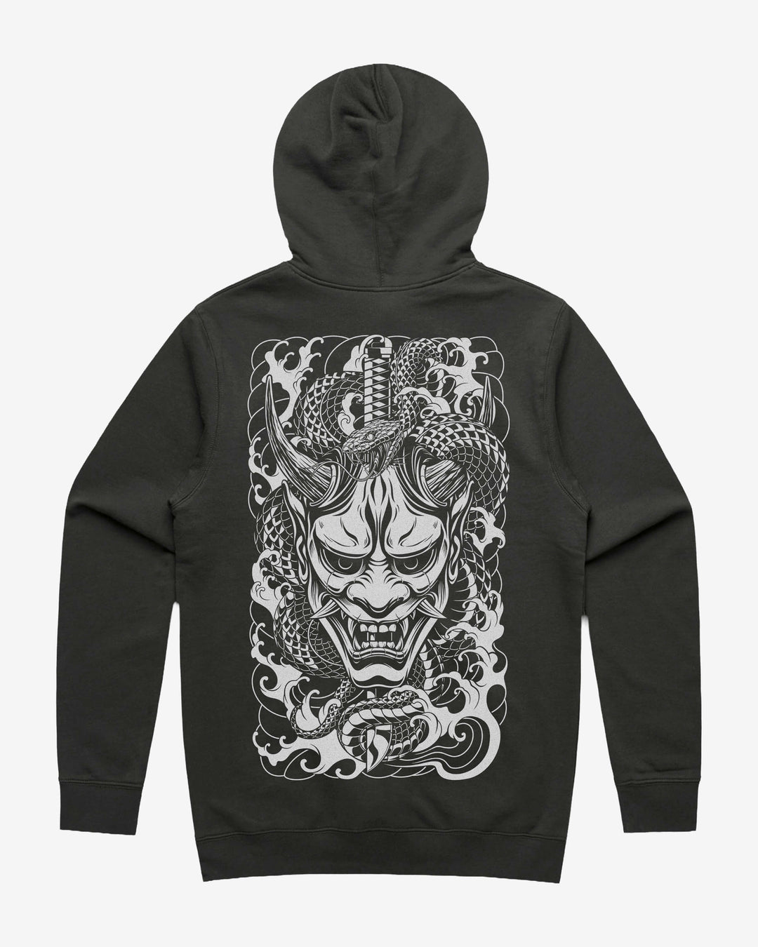 Oni Mask Graphic Hoodie With Back Print