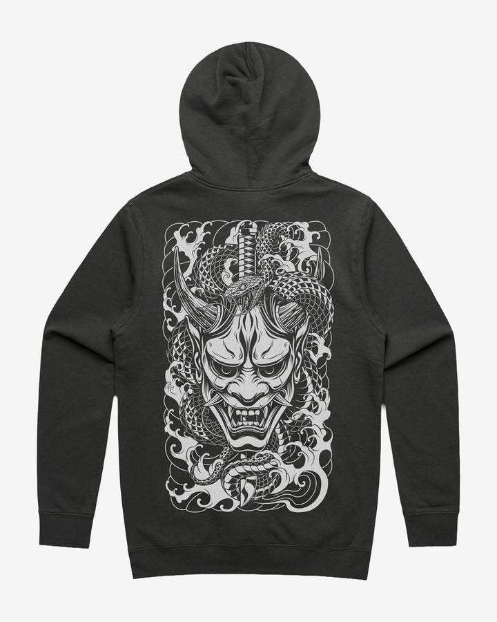 Oni Mask Graphic Hoodie With Back Print