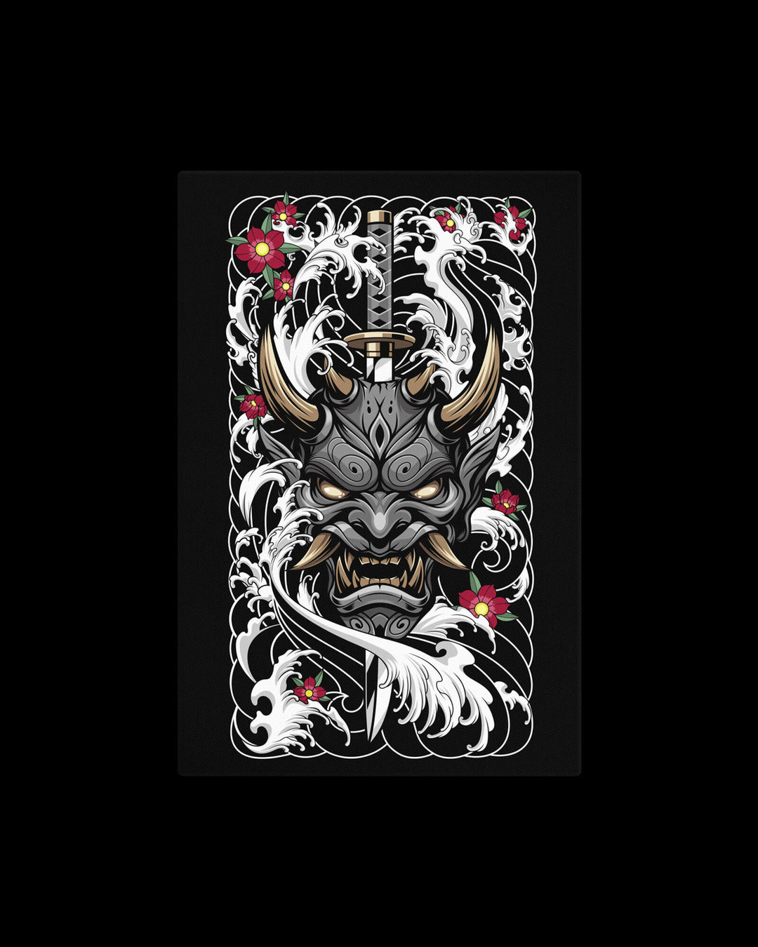 oni mask katana wall canvas