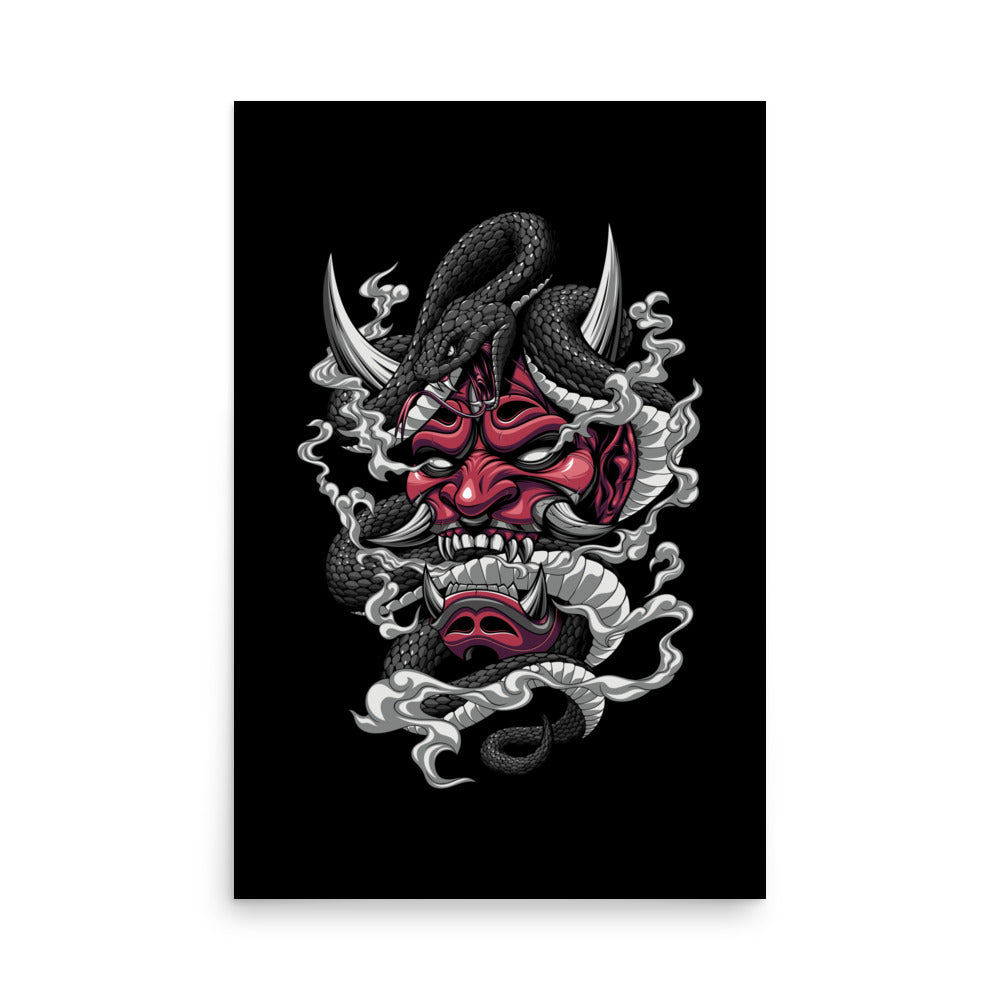Coiled Oni Mask Poster With Tattoo Inspired Artwork
