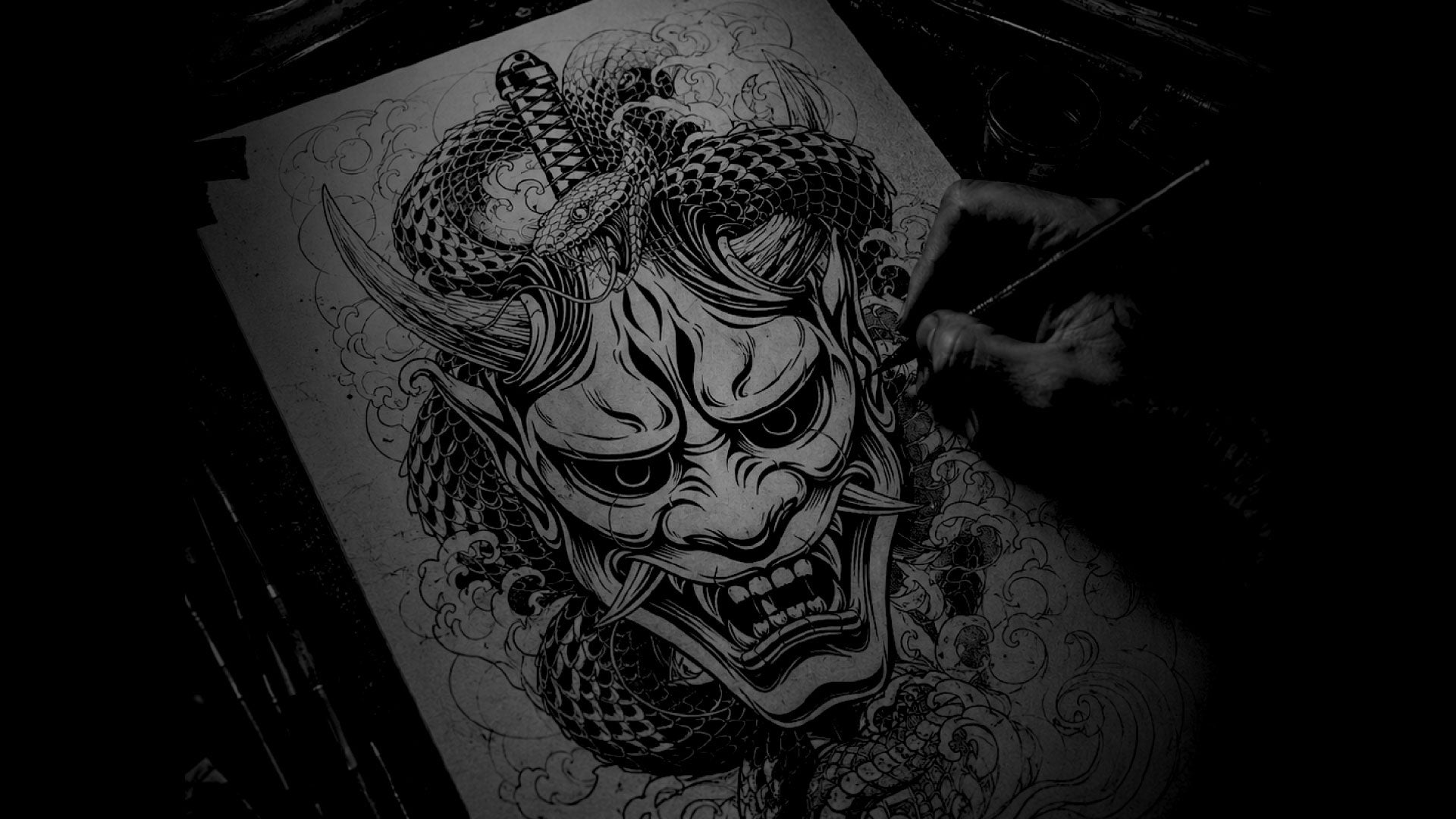 image of one of our oni mask sketches