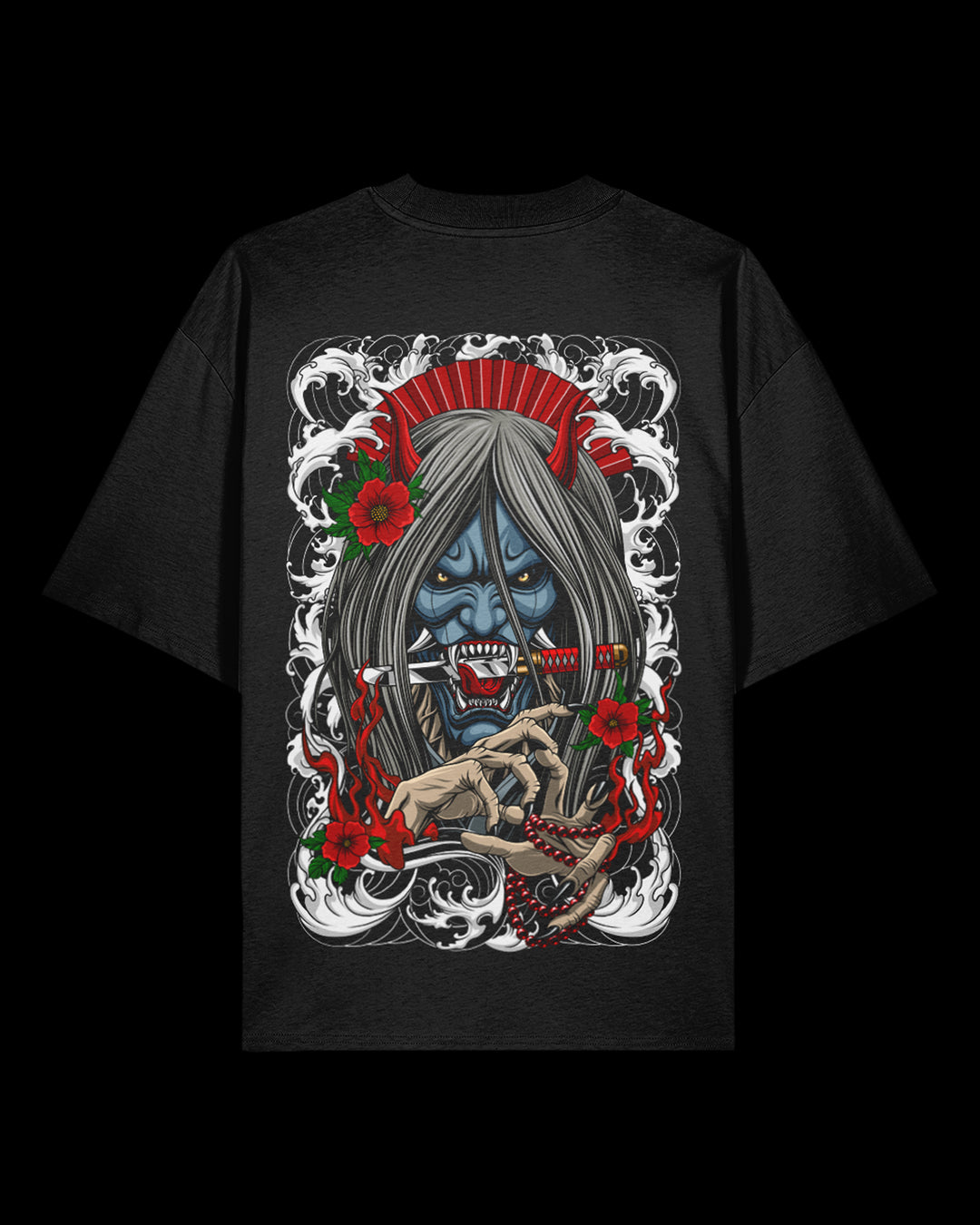 T-shirt featuring Japanese Irezumi-style artwork — Oni no Hana Oversized Tee