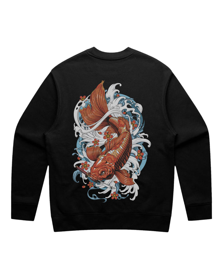 Orange Koi Fish Black Crewneck Sweatshirt