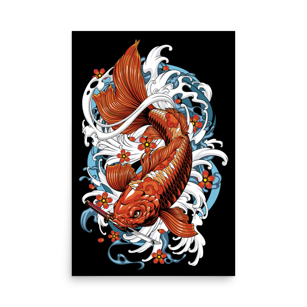Orange Koi Fish Poster With Tattoo Inspired Artwork