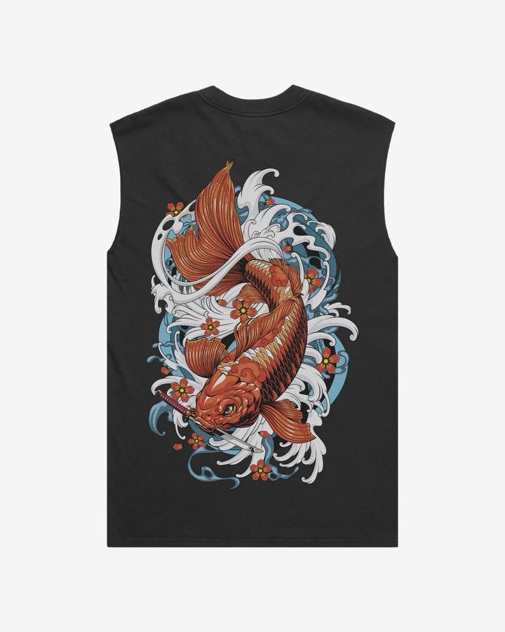 Japanese tattoo tank top with back print of orange koi fish