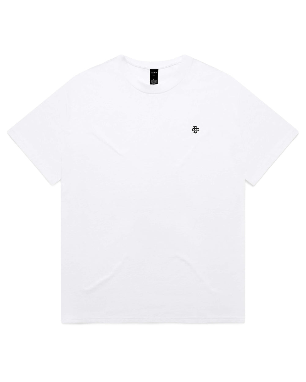 Oversized white t shirt with black logo on left chest