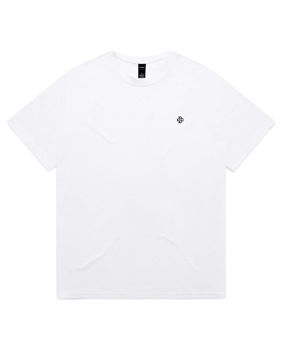 Oversized white t shirt with black logo on left chest