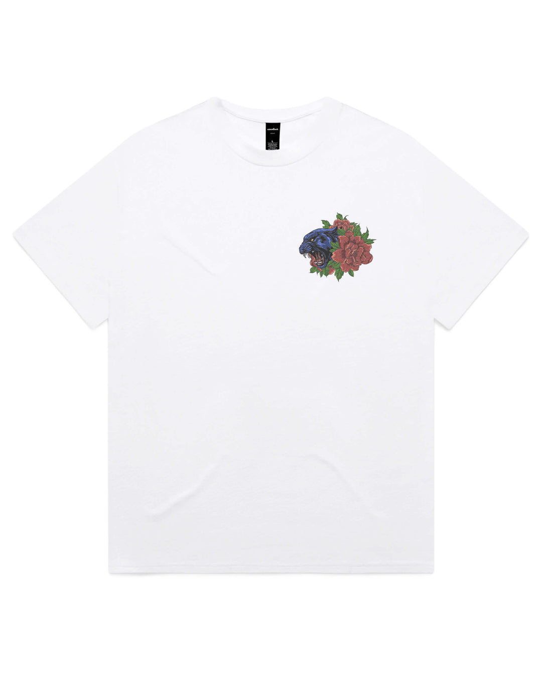 Oversized white t-shirt with panther head left chest graphic print