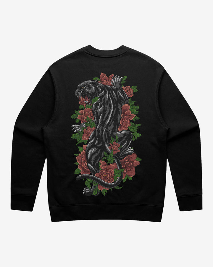 Climbing Panther Relaxed Fit Graphic Sweatshirt With Large Tattoo Inspired Back Print