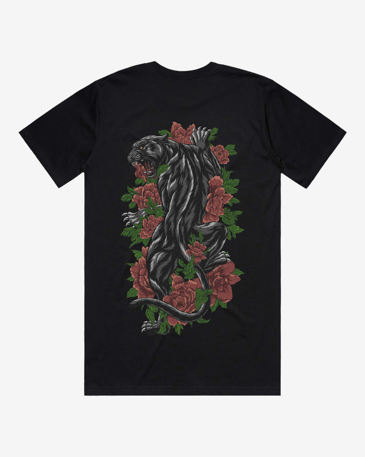 Climbing Panther Relaxed Fit Graphic Tee With Large Japanese Tattoo Inspired Back Print