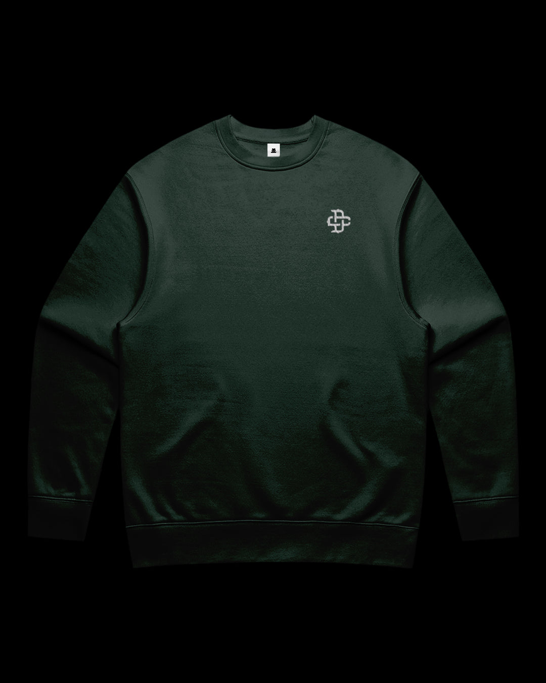 Green sweatshirt with dc monogram embroidered logo on lefft chest