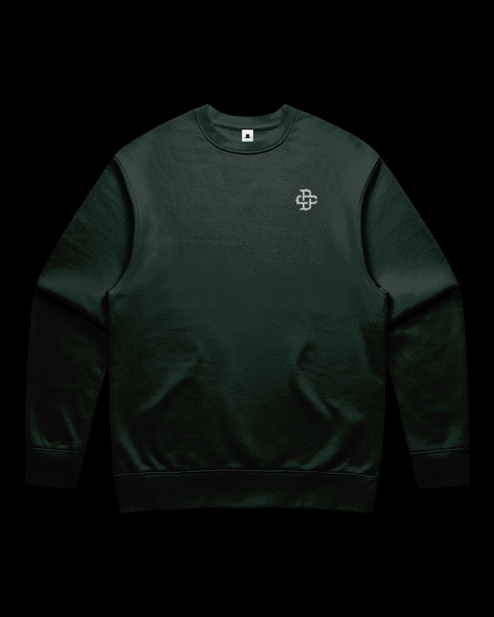 Green sweatshirt with dc monogram embroidered logo on lefft chest