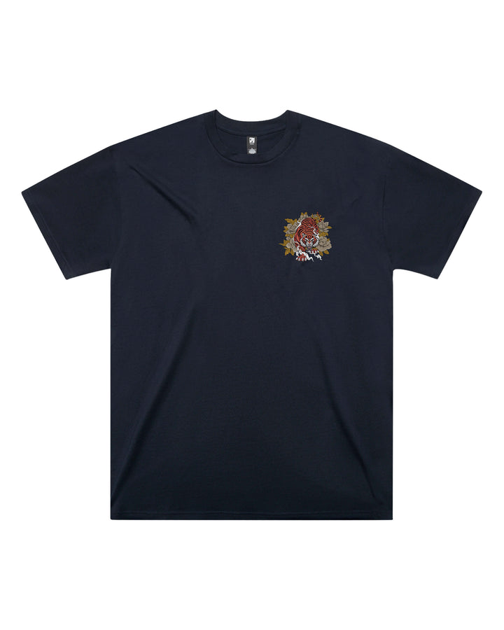 Back view of Prowling Tiger Mens Oversized Tee in Navy