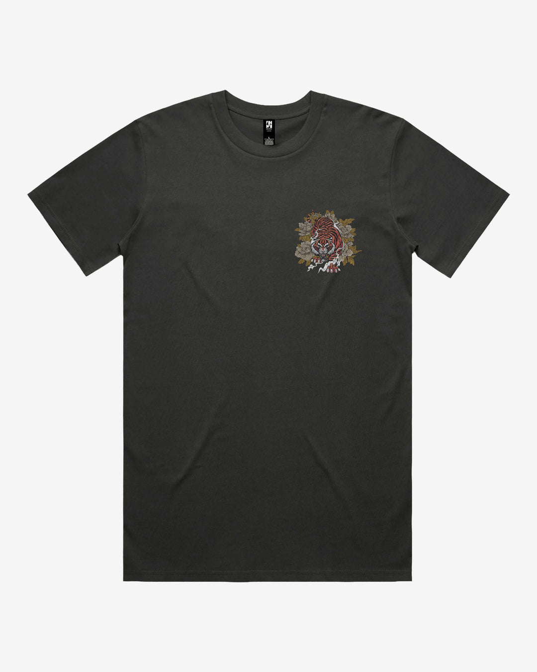 Prowling Tiger Relaxed Fit Graphic Tee With Left Chest Japanese Tattoo Inspired Print