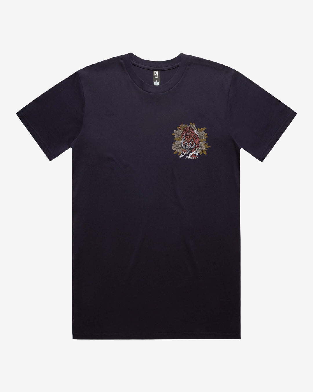 Prowling Tiger Relaxed Fit Graphic Tee With Left Chest Japanese Tattoo Inspired Print