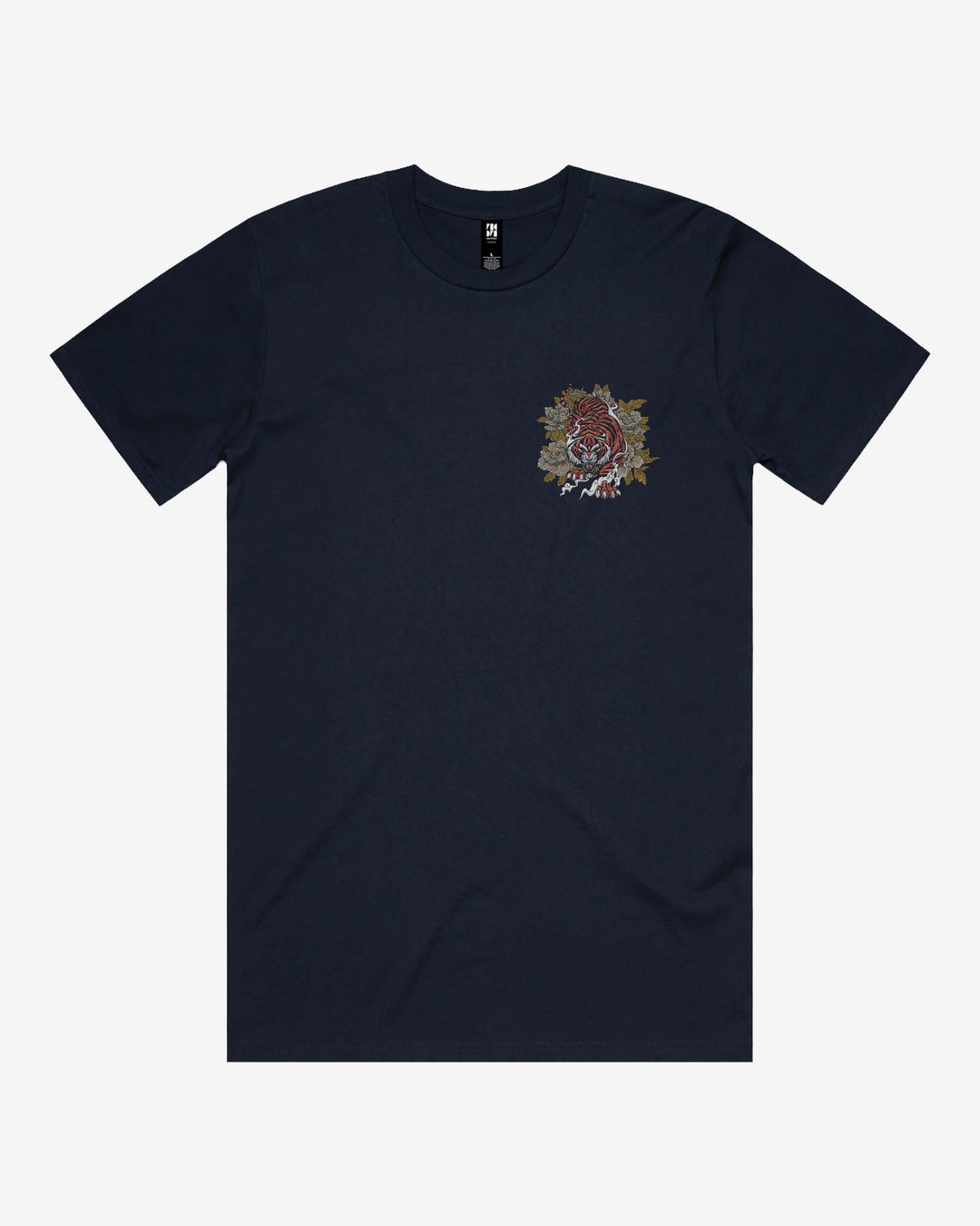 Prowling Tiger Relaxed Fit Graphic Tee With Left Chest Japanese Tattoo Inspired Print