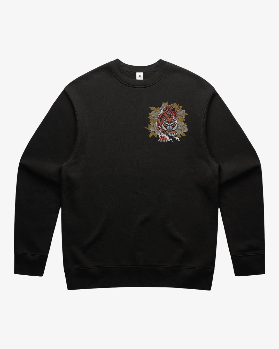 Black graphic sweatshirt with a tiger left chest print