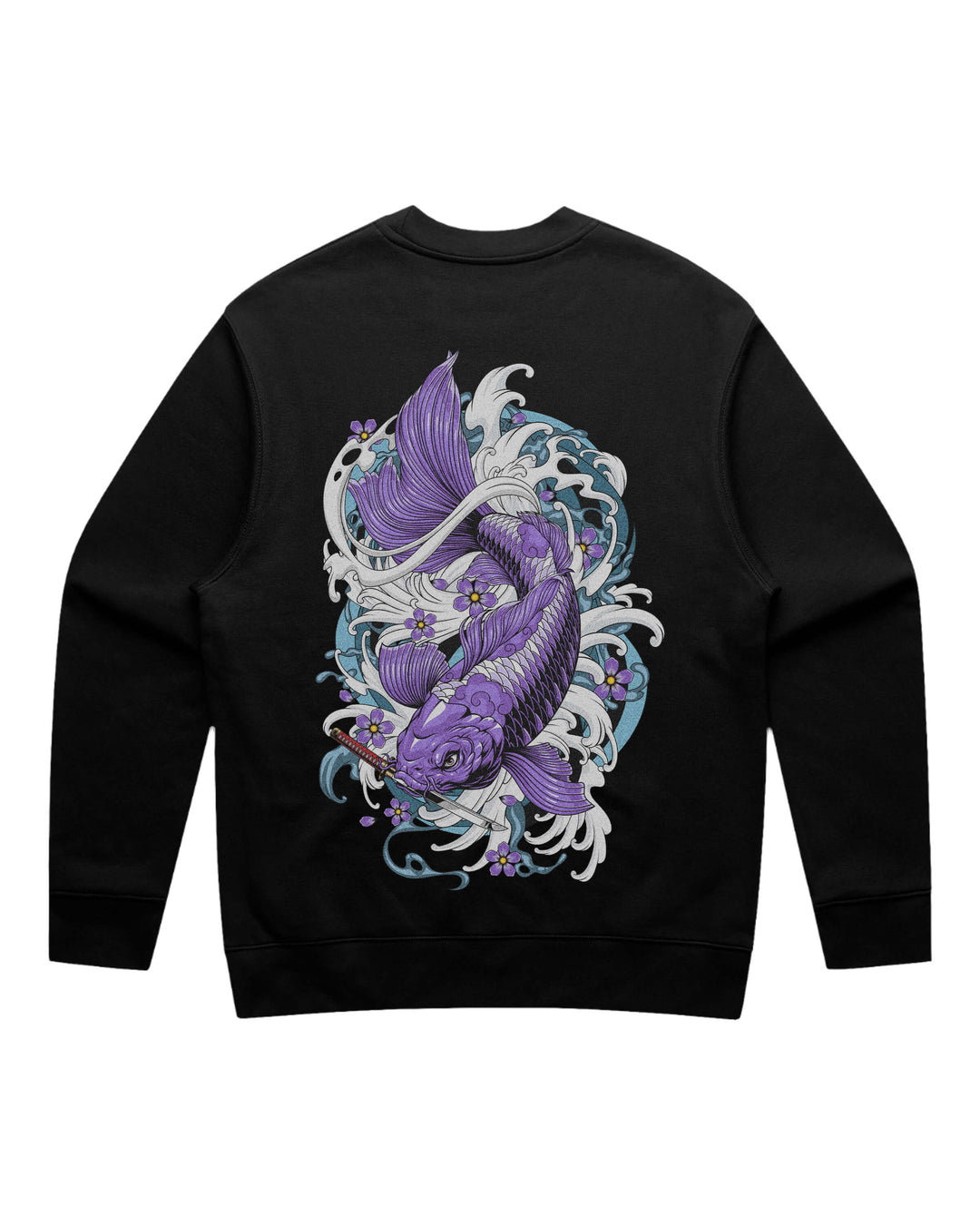 Purple Koi Fish Black Crewneck Sweatshirt