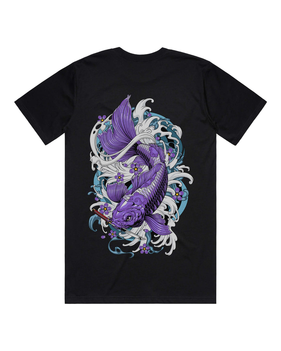 Purple Koi Fish black T-shirt