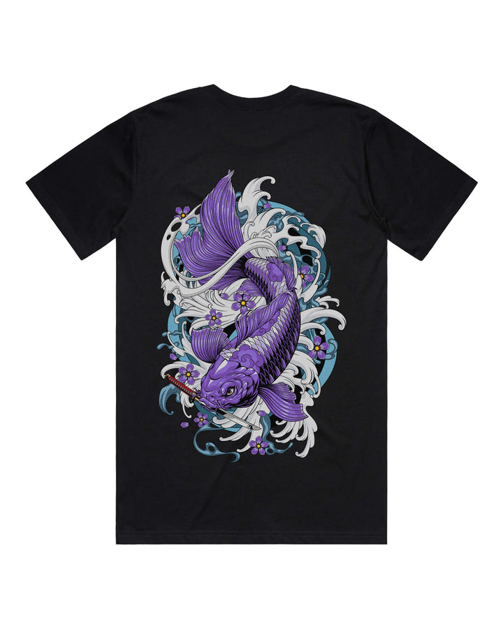 Regular-fit t-shirt, Purple Koi Fish print - Black