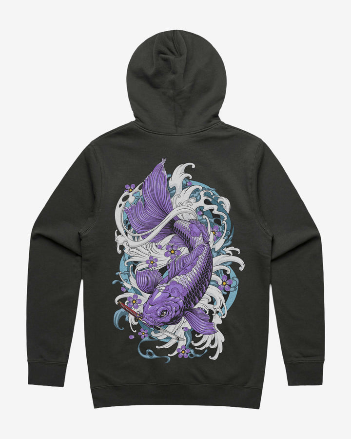Purple Koi Fish Graphic Hoodie With Back Print