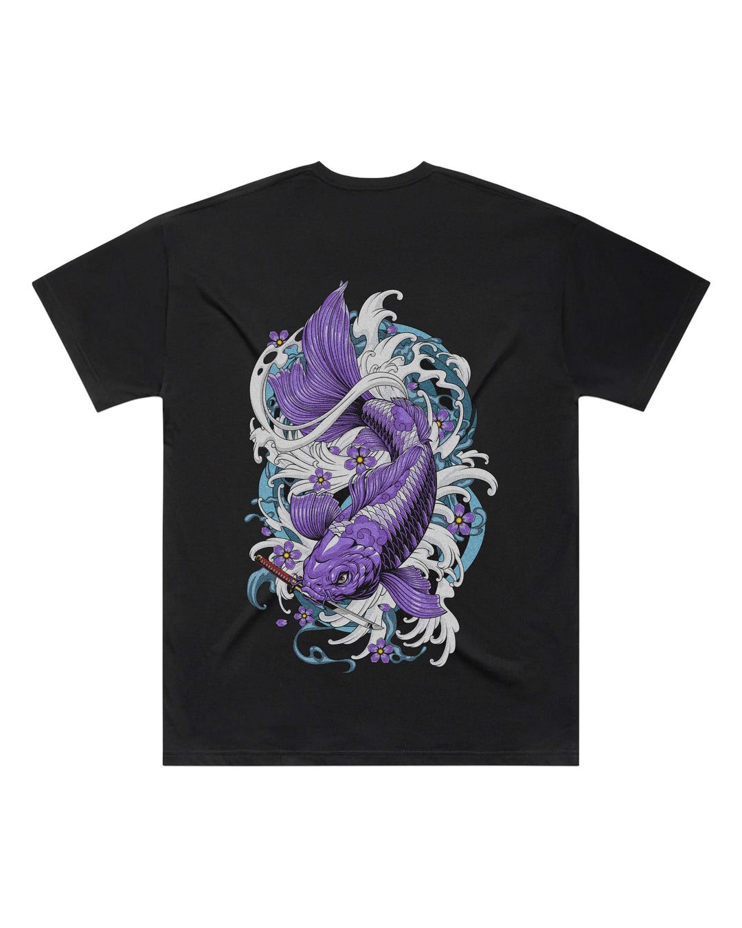 Purple Koi Fish Black Oversized T-Shirt