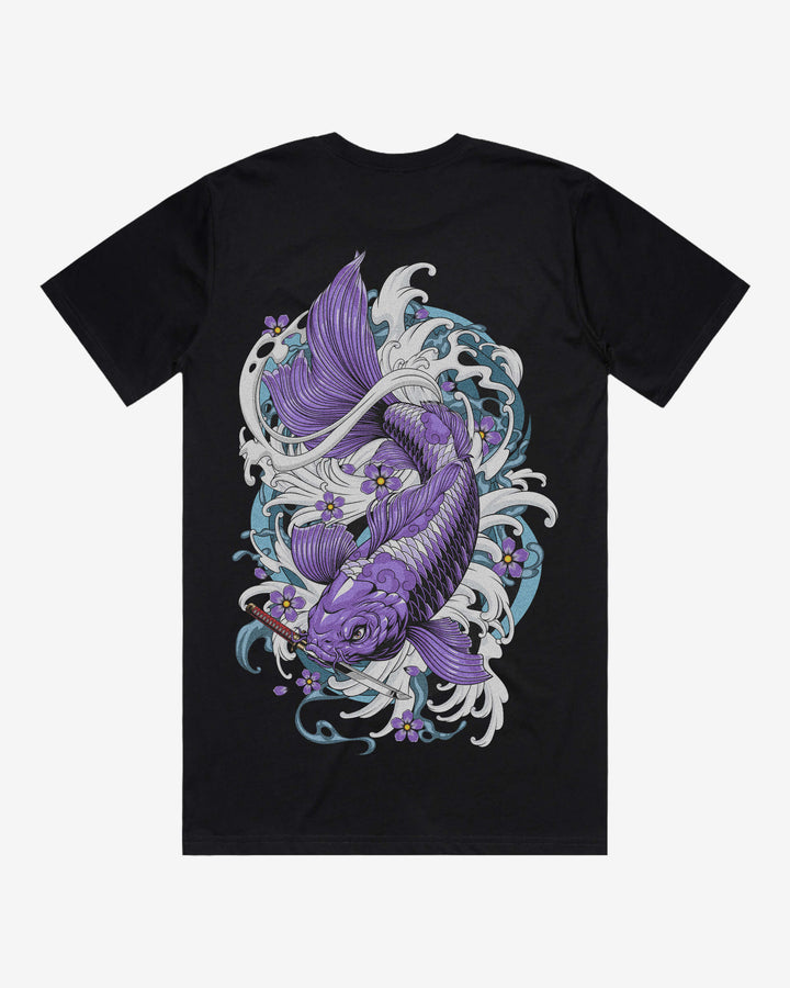 Purple Koi Fish Relaxed Fit Graphic Tee With Large Japanese Tattoo Inspired Back Print