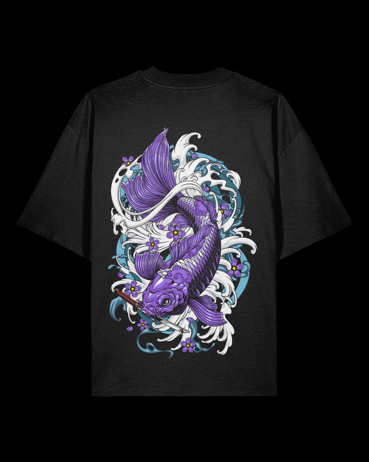 T-shirt featuring Japanese Irezumi-style artwork — Purple Koi Oversized Tee