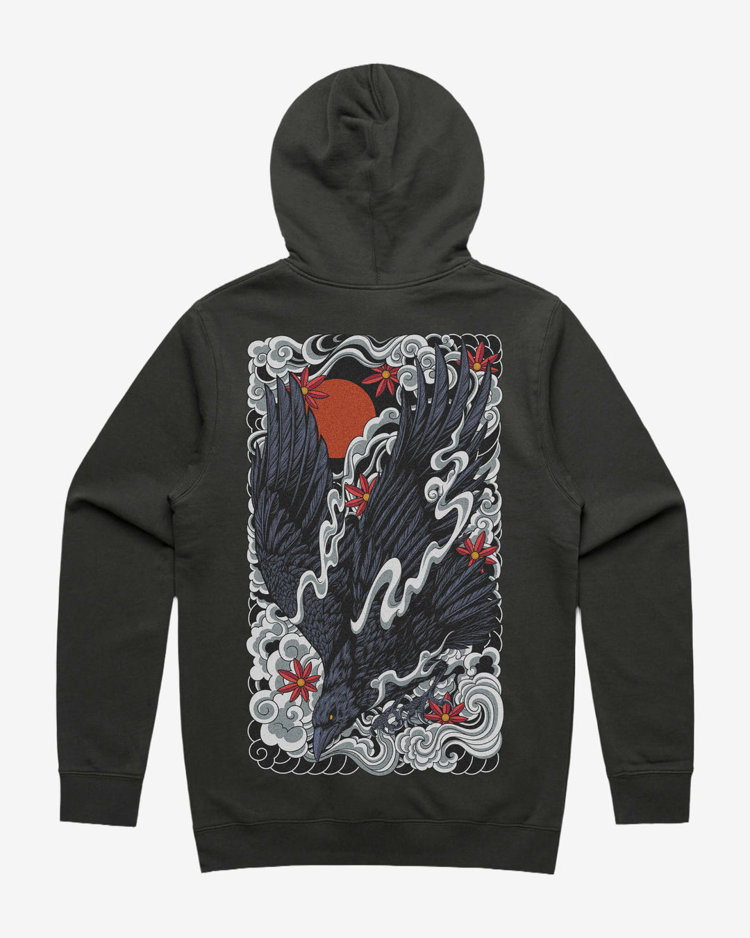 Japanese Raven Graphic Hoodie With Back Print